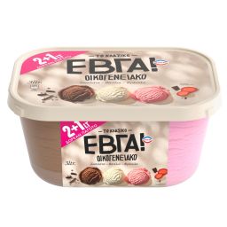 ΕΒΓΑ | Παγωτό Σοκολάτα Βανίλια Φράουλα 1.48kg Δώρο 50%