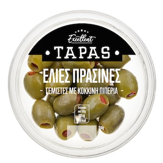 EXCELLENT TAPAS | Ελιές Πράσινες Γεμιστές με Κόκκινη Πιπεριά 150g