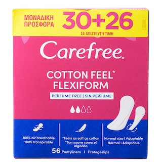 CAREFREE | Σερβιέτες Flexiform Εκχύλισμα Βαμβακιού 30 + 26 Τεμάχια Δώρο