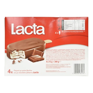 LACTA | Παγωτό Ξυλάκι Βανίλια Σοκολάτα Γάλακτος 4x72g