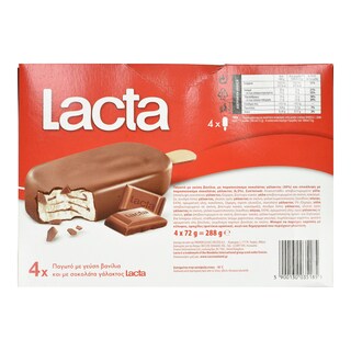 LACTA | Παγωτό Ξυλάκι Βανίλια Σοκολάτα Γάλακτος 4x72g