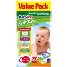 BABYLINO | Πάνες Μωρού Sensitive Χαμομήλι Νο4 50 Τεμάχια