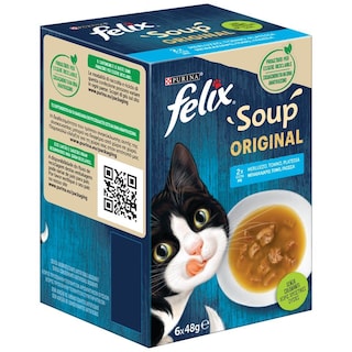 FELIX | Γατοτροφή Soup Original με Μπακαλιάρο Τόνο Γλώσσα 6x48g
