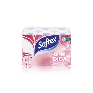 SOFTEX | Χαρτί Υγείας Super Giga 2 Φύλλα 8+4 Τεμάχια Δώρο