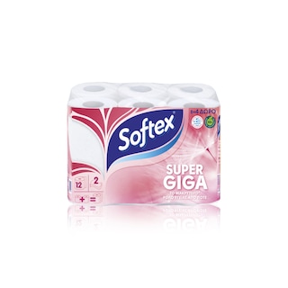 SOFTEX | Χαρτί Υγείας Super Giga 2 Φύλλα 8+4 Τεμάχια Δώρο