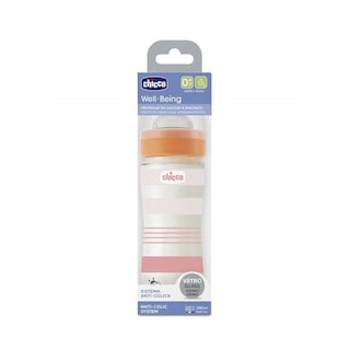 CHICCO | Μπιμπερό Γυάλινο Well Being Anti-Colic 0m+ Ροζ 240ml