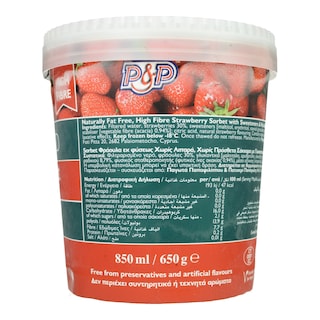 P & P | Παγωτό Στέβια Sorbet Φράουλα Χωρίς Λιπαρά 650g