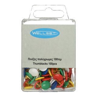 WELLSET | Πινέζες Πολύχρωμες 100 Τεμάχια