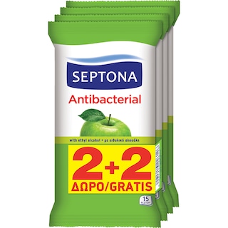 SEPTONA | ΑΝΤΙΒΑΚΤΗΡΙΔΙΑΚΑ ΜΑΝΤΗΛΙΑ ΧΕΡΙΩΝ ΠΡΑΣΙΝΟ ΜΗΛΟ 4 X 15 TEM