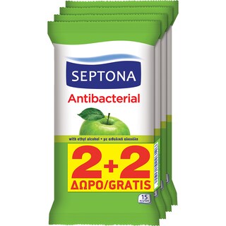 SEPTONA | ΑΝΤΙΒΑΚΤΗΡΙΔΙΑΚΑ ΜΑΝΤΗΛΙΑ ΧΕΡΙΩΝ ΠΡΑΣΙΝΟ ΜΗΛΟ 4 X 15 TEM
