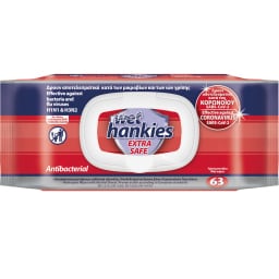 WET HANKIES | Αντιβακτηριδιακά Μαντηλάκια Extra Safe 63 Τεμάχια