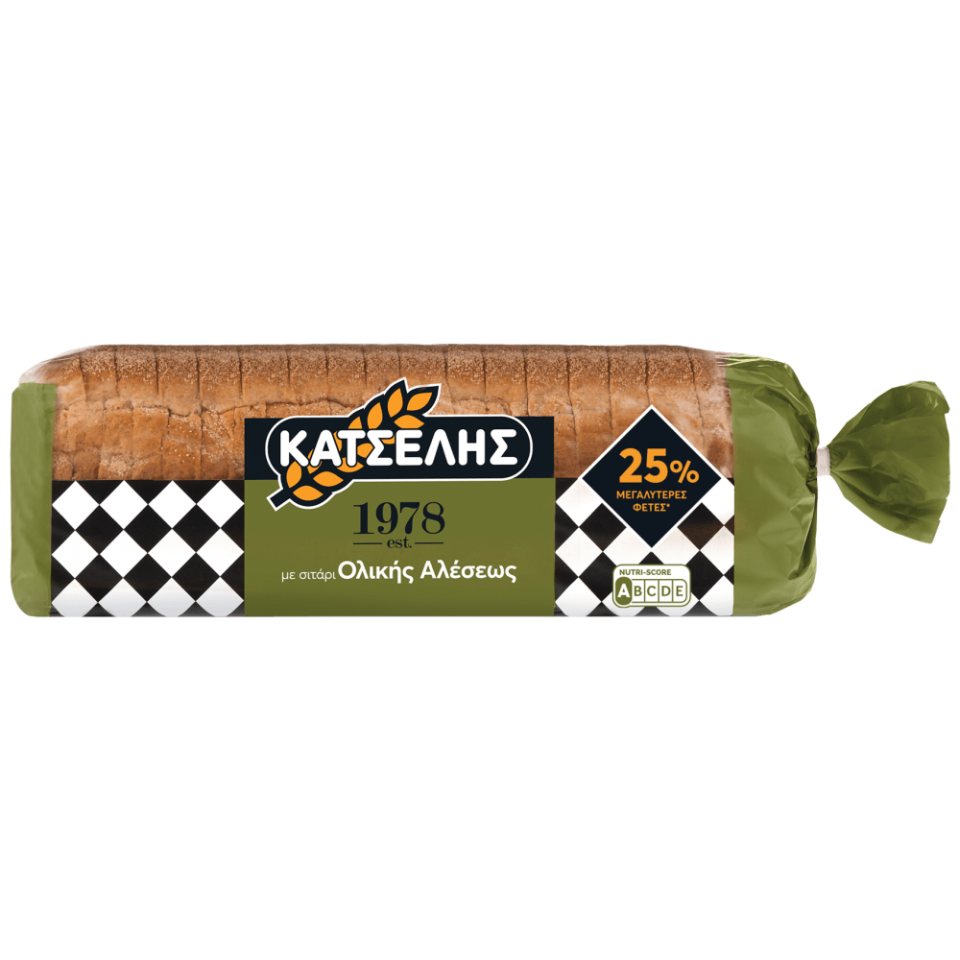 ΚΑΤΣΕΛΗΣ Ψωμί Τοστ Ολικής Άλεσης Μεγάλες Φέτες 1kg