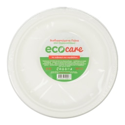ECOCARE | WHITE PLATES FROM SUGARCANE 23CM 10PCS