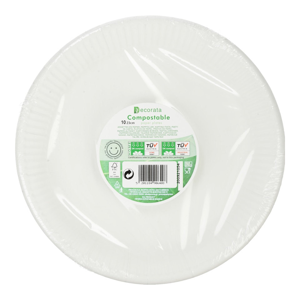 DECORATA Πιάτα Χάρτινα 23cm Λευκά 10 Τεμάχια