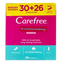 CAREFREE | Σερβιέτες Fresh Εκχύλισμα Βαμβακιού 30 + 26 Τεμάχια Δώρο