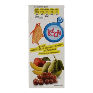 ΑΒ KIDS | Χυμός Φυσικός Μπανάνα Σταφύλι Μήλο Αχλάδι 250ml