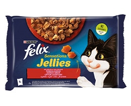 FELIX | Γατοτροφή Sensations Jellies Βοδινό & Κοτόπουλο 4x85g