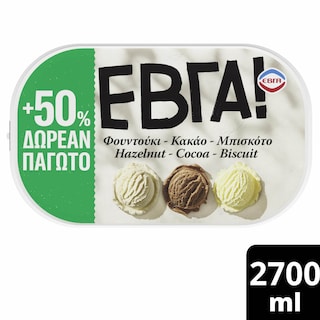 ΕΒΓΑ | Παγωτό Φουντούκι Κακάο Μπισκότο 900g + 50% Δώρο