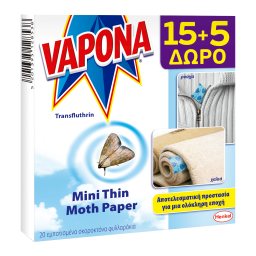 VAPONA | Σκοροκτόνα Χαρτάκια 20 Τεμάχια 15+5 Δώρο