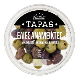 EXCELLENT TAPAS | Ελιές Ανάμεικτες με Λεμόνι, Σκόρδο και Βασιλικό 150g
