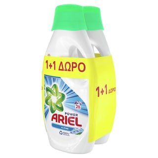 ARIEL | Υγρό Πλυντηρίου Ρούχων Alpine 26 Μεζούρες 1+1 Δώρο
