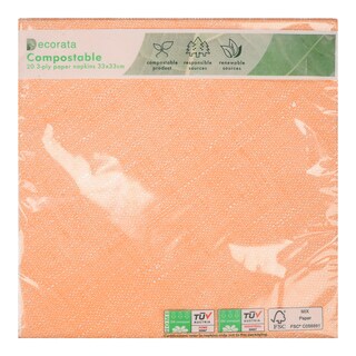 DECORATA | Χαρτοπετσέτες 3 Φύλλα Πορτοκαλί 20 Τεμάχια