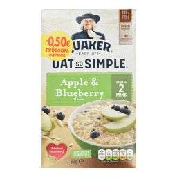 QUAKER | Νιφάδες Βρώμης Ολικής Άλεσης Μήλο & Μύρτιλα 360g Έκπτωση 0.50Ε
