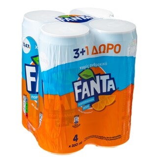 FANTA | ΑΝΑΨΥΚΤΙΚΟ ΠΟΡΤΟΚΑΛΙ ΧΩΡΙΣ ΑΝΘΡΑΚΙΚΟ 4Χ330ΜL 3+1 ΔΩΡΟ
