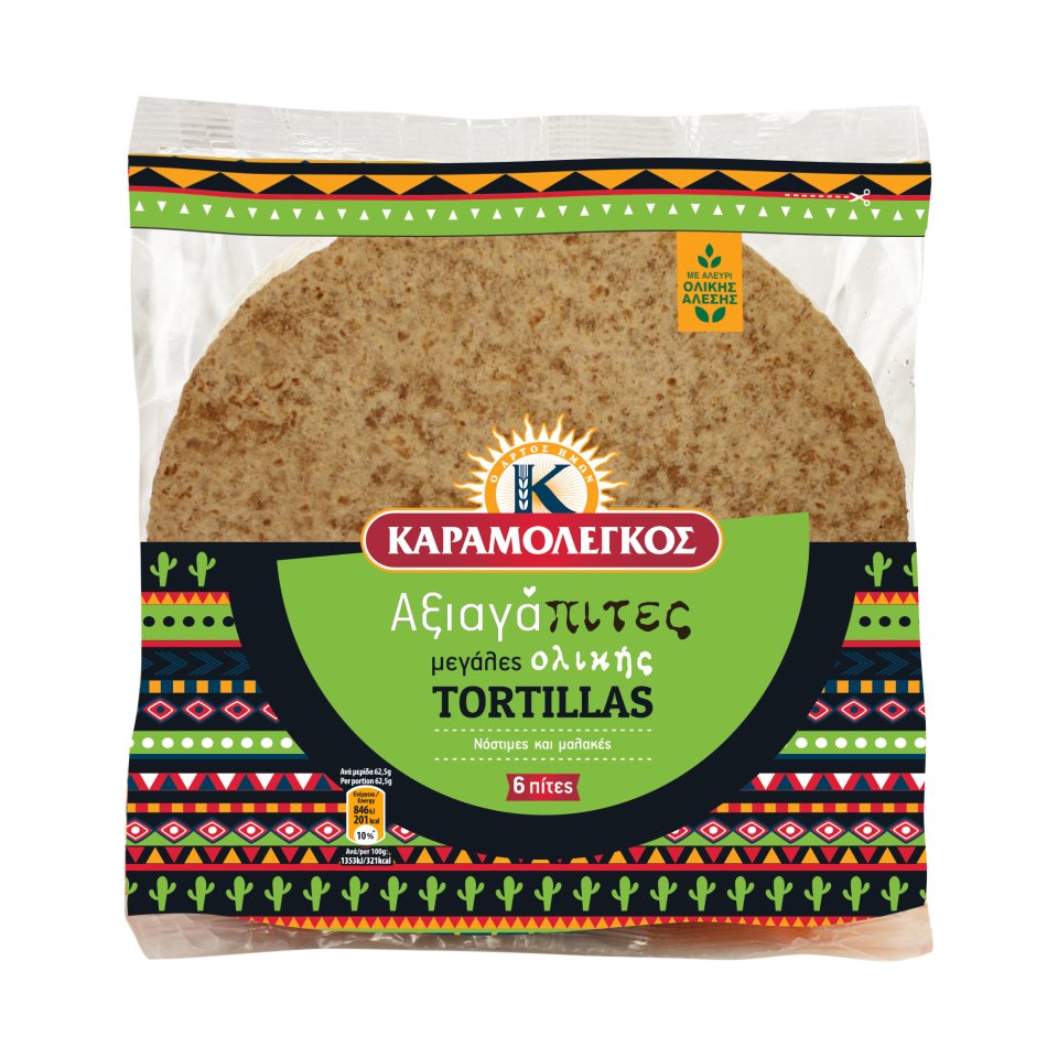 Πίτες Tortillas Αξιαγάπιτες Μεγάλες Ολικής 375g