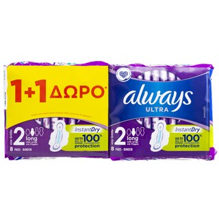 ALWAYS | Σερβιέτες Ultra Long Instant Dry 8 Τεμάχια 1+1 Δώρο
