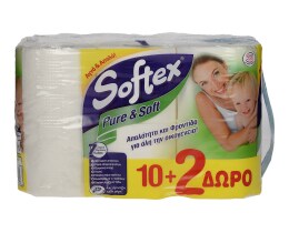 SOFTEX | ΧΑΡΤΙ ΥΓΕΙΑΣ PURE AND SOFT 2 ΦΥΛΛΑ 12 ΤΕΜ