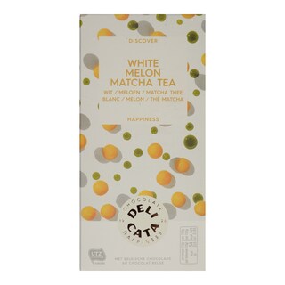 DELICATA | ΛΕΥΚΗ ΣΟΚΟΛΑΤΑ ΜΕ ΠΕΠΟΝΙ ΚΑΙ ΠΡΑΣΙΝΟ ΤΣΑΙ  100 GR