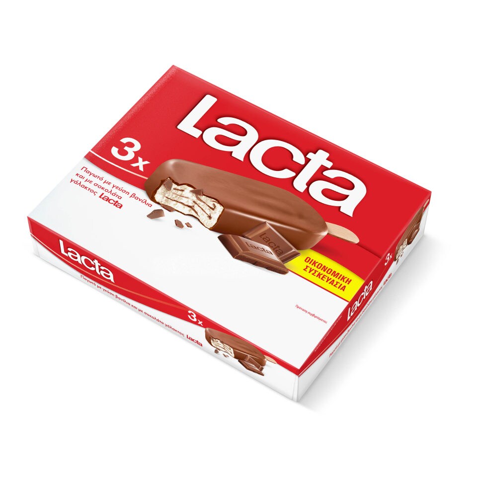 LACTA Παγωτό Ξυλάκι Βανίλια Σοκολάτα Γάλακτος 3x65g