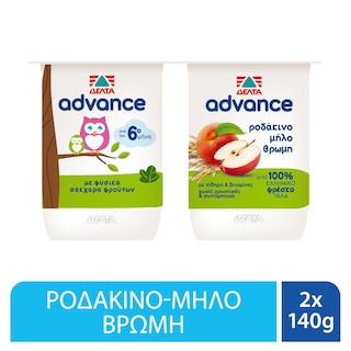 ADVANCE | Επιδόρπιο Γιαουρτιού Ροδάκινο Μήλο Βρώμη 2x140g