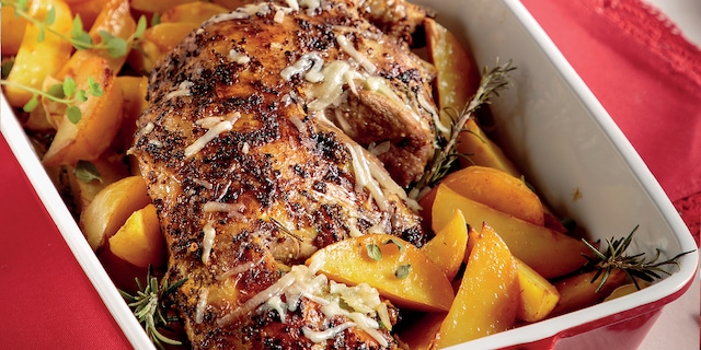 Αρνάκι στο φούρνο με γραβιέρα και δεντρολίβανο