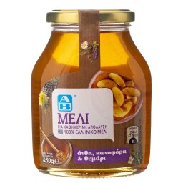 ΑΒ | HONEY ΑΠΟ ΑΝΘΗ, ΚΩΝΟΦΟΡΑ ΚΑΙ ΘΥΜΑΡΙ 450 GR
