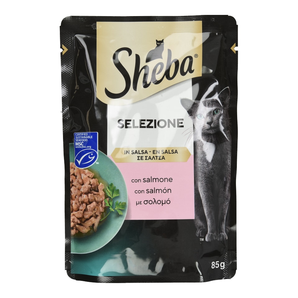 SHEBA Γατοτροφή Selezione Σολομός σε Σάλτσα 85g