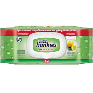 WET HANKIES | Αντιβακτηριδιακά Μαντηλάκια Clean & Refresh Lemon 72 Τεμάχια