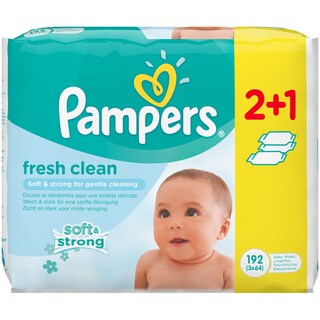 PAMPERS | ΜΩΡΟΜΑΝΤΗΛΑ FRESH CLEAN 192 TEM 2+1 ΔΩΡΟ