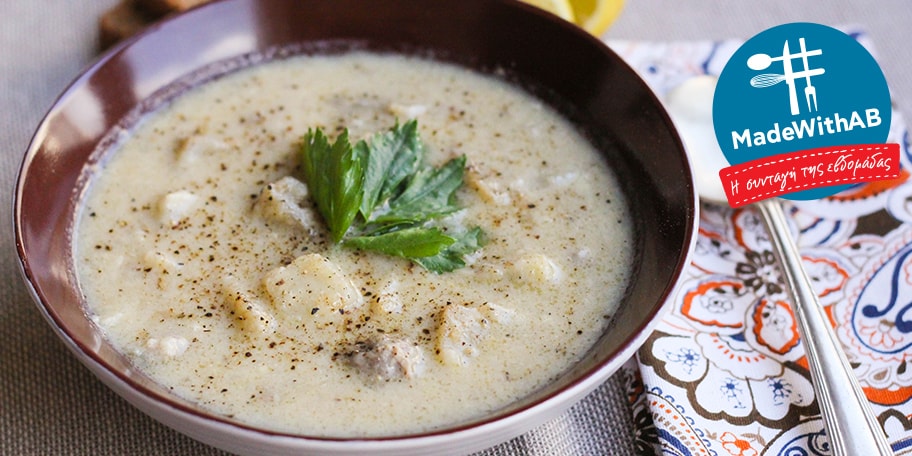 Βελουτέ κοτόσουπα με πατάτες και γραβιέρα