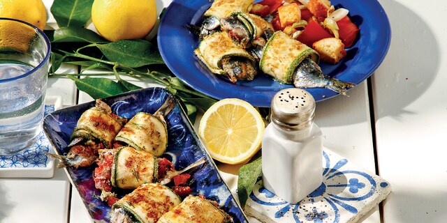 Ρολάκια κολοκυθιών με φιλέτο σαρδέλας και κάππαρη