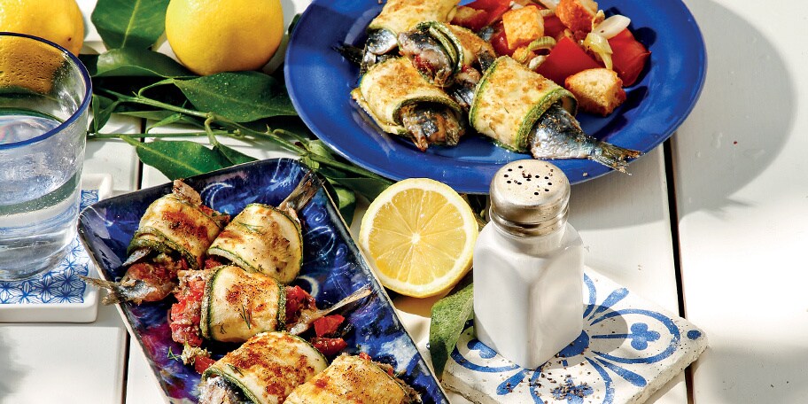 Ρολάκια κολοκυθιών με φιλέτο σαρδέλας και κάππαρη