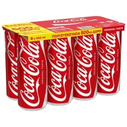 COCA COLA | Αναψυκτικό Cola Κουτί 8x330ml 500ml Δώρο