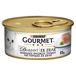 GOURMET | DIAMANT | Γατοτροφή Νιφάδες Τόνου Με Γαρίδα Σε Ζελέ 85 gr