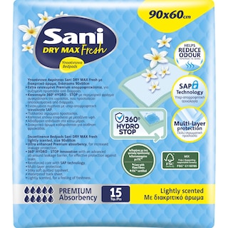 SANI | Υποσέντονα Sensitive Fresh Maxi Plus 90x60cm 15 Τεμάχια
