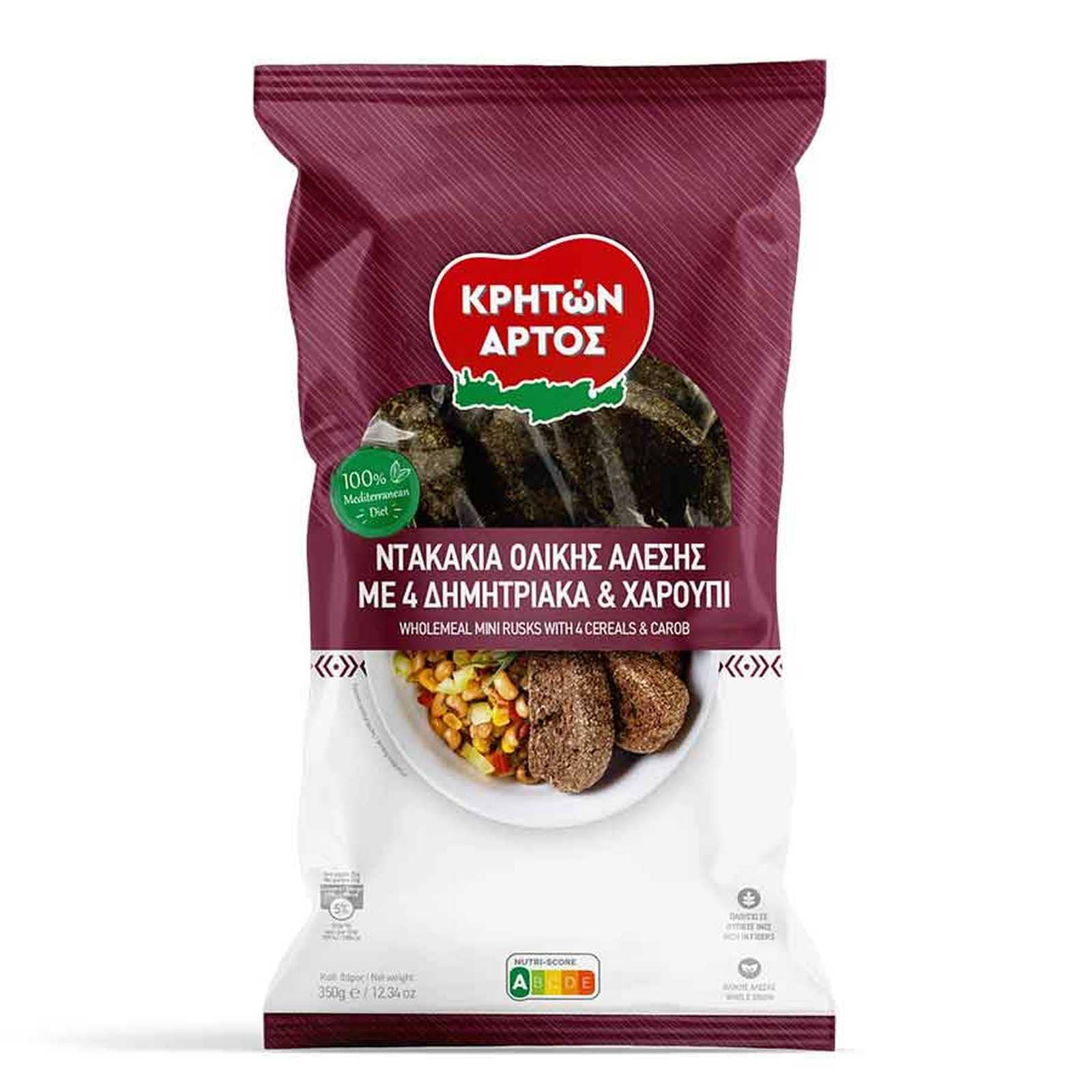 ΚΡΗΤΩΝ ΑΡΤΟΣ Ντακάκια Ολικής Άλεσης 4 Δημητριακά Χαρούπι 350g