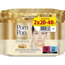 POM PON | Υγρά Μαντήλια Ντεμακιγιάζ Gold 2x20 Tεμάχια