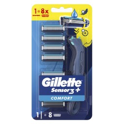 GILLETTE | Ξυραφάκια Sensor 3 Plus Comfort Λαβή + 8 Κεφαλές 1 Τεμάχιο