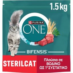 PURINA ONE | Γατοτροφή Sterilcat Βοδινό & Σιτάρι 1.5kg