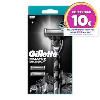 GILLETTE | Ξυριστική Μηχανή Mach3 Charcoal + 2 Ανταλλακτικά 1 Τεμάχιο